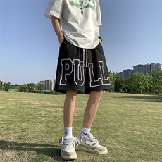 XZ213-DK98-P35控48港风大码美式空心数字印花系带运动休闲短裤，男装牛仔裤，星座213