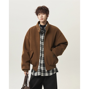毛呢大衣男士短款立领加厚宽松风衣韩版呢子外套夹克-JK006P115图片