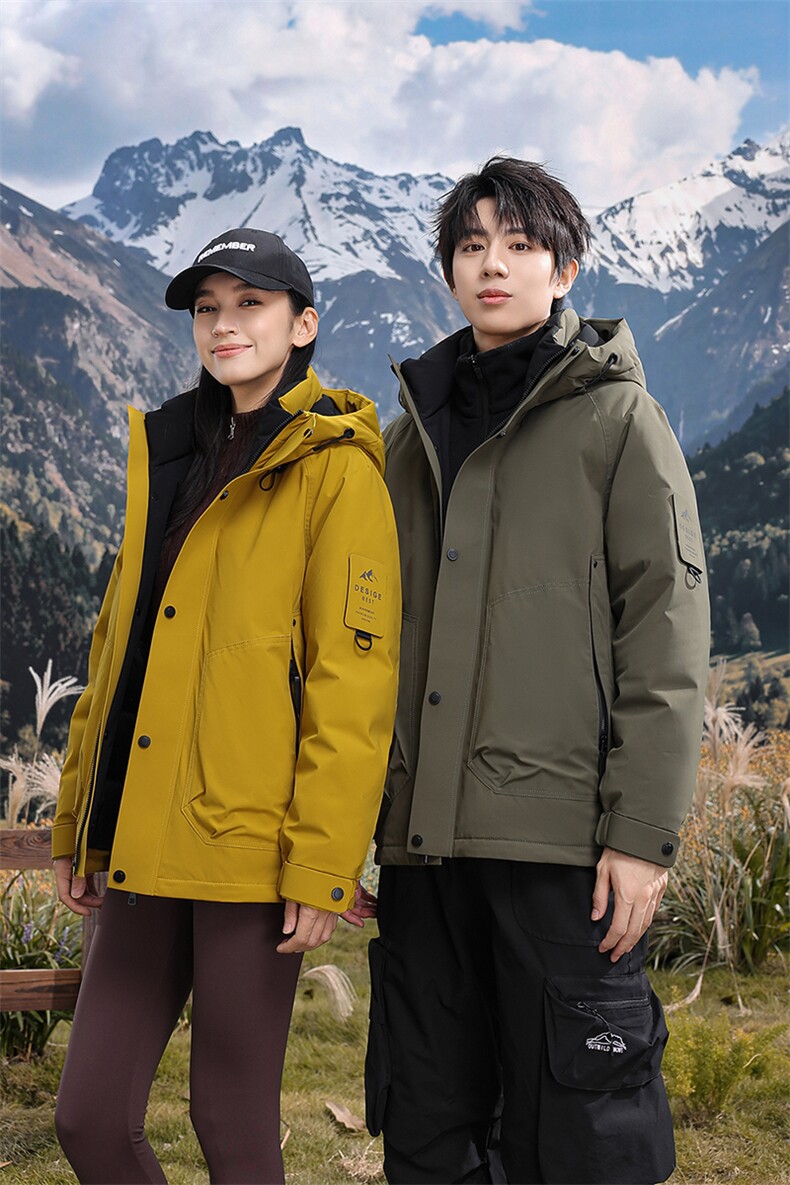 中青年户外羽绒服冲锋衣外套男女款防风抗寒连帽情侣装羽绒服外套,男装夹克,钱塘723
