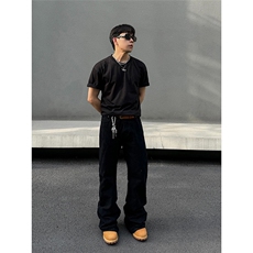 美式复古cleanfit黑色弯刀微喇牛仔裤男春秋显瘦直筒裤L80688-P28，男装牛仔裤，星座1008