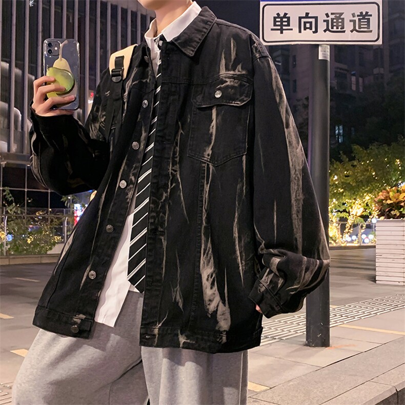 春秋季ins港风水洗扎染渐变宽松休闲牛仔夹克外套男JK8912-P70,男装夹克,星座308B-1