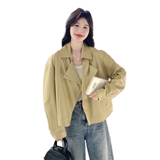 2025年春季新款黄色皮衣外套女百搭港风复古小个子机车服夹克上衣，女装皮衣，2C198