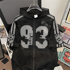 HY0521-P40美式复古镂空连帽球衣小众设计感夏季宽松短袖外套情侣，男装T恤，电商C233