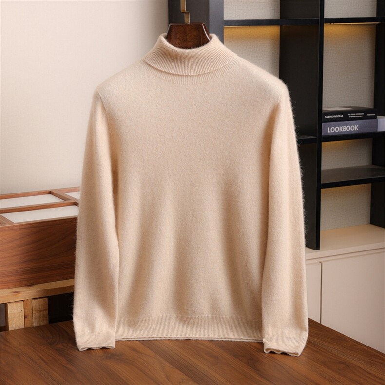 秋冬季新款舒适时尚百搭12针一线成衣高反男士衫，男装羊绒套衫，伊绒腾羊绒