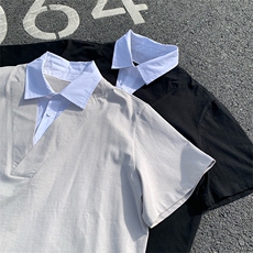 夏季百搭假两件短袖衬衫宽松型设计感polo衫衬衣T3686-特价P40，男装T恤，电商A007