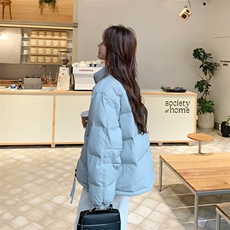 浅蓝色短款羽绒服女2024冬季新款韩系高级感休闲保暖白鸭绒面包服，女装羽绒服，2C129