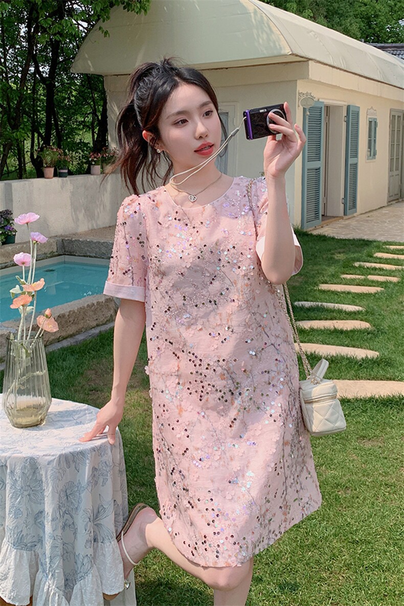 现货高级感气质重工刺绣亮片连衣裙2931P145K218,女装连衣裙,2C029