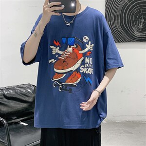 港风嘻哈设计款原创印花短袖T恤大码宽松男潮517A-1-T911-P28控38图片