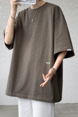 8XL-M特大码短袖重磅T恤男美式复古竹节棉五分袖上衣DX326P45，男装T恤，电商D206-1
