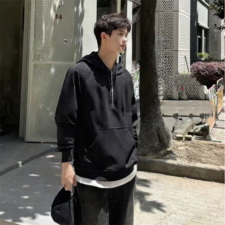 抖音得物二开美式重磅宽松结构拉链设计防风高领连帽卫衣外套W76,男装卫衣,电商A486