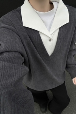 小众设计感假两件翻领卫衣拼接高级感宽松休闲长袖上衣，男装卫衣，电商B319