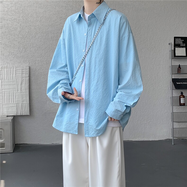 8XL-M泡泡纱盐缩肌理长袖衬衫男春季冰丝外套防晒衬衣CS29007P40,男装防晒衣,电商B312