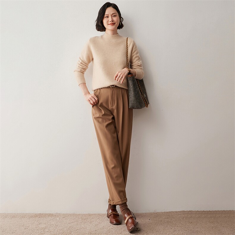 纯色套头半高领针织35%羊绒衫女2024年秋冬新款,女装羊绒衫,蒂暖羊绒