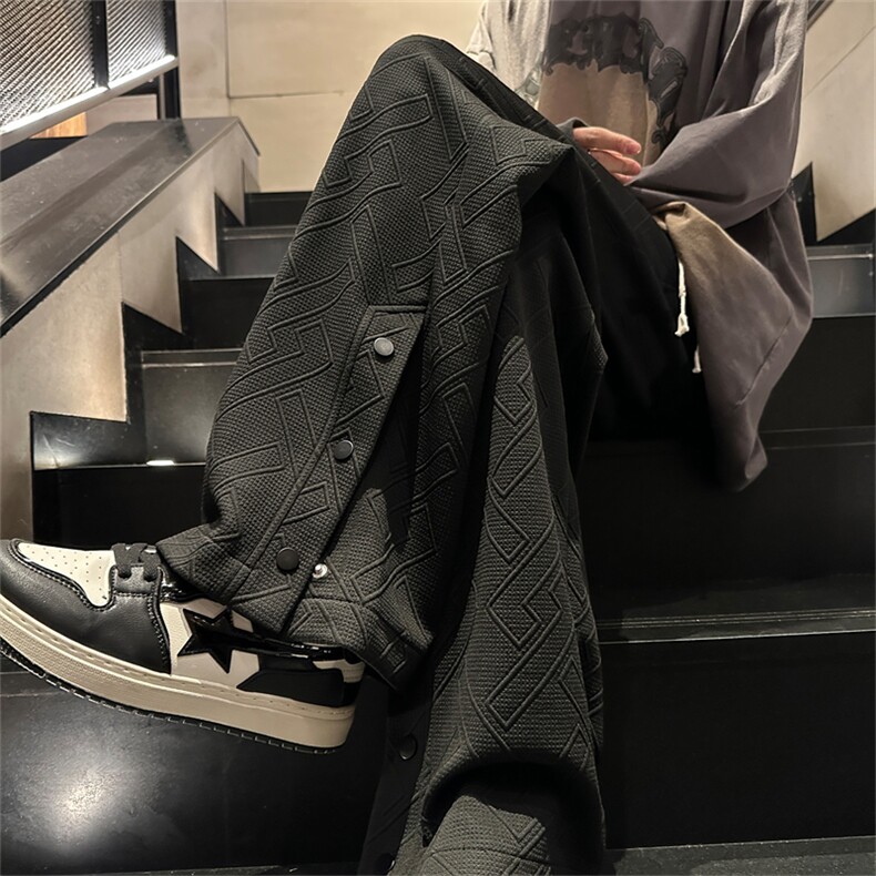 K8022/P55春装现货港风提花松休闲裤男排口开叉潮大码男裤子图片