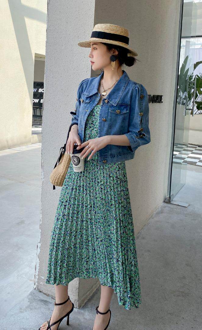 夏季新品牛仔碎花两件套套裙，其它，迈裳亿