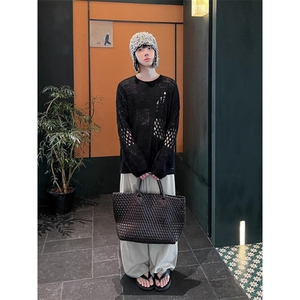 日系复古高级感破洞不规则毛衣男秋冬季镂空慵懒老钱风羊毛针织衫图片