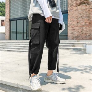 2021春季新款日系大码织带松紧收脚宽松九分裤工装休闲裤K227-P65图片