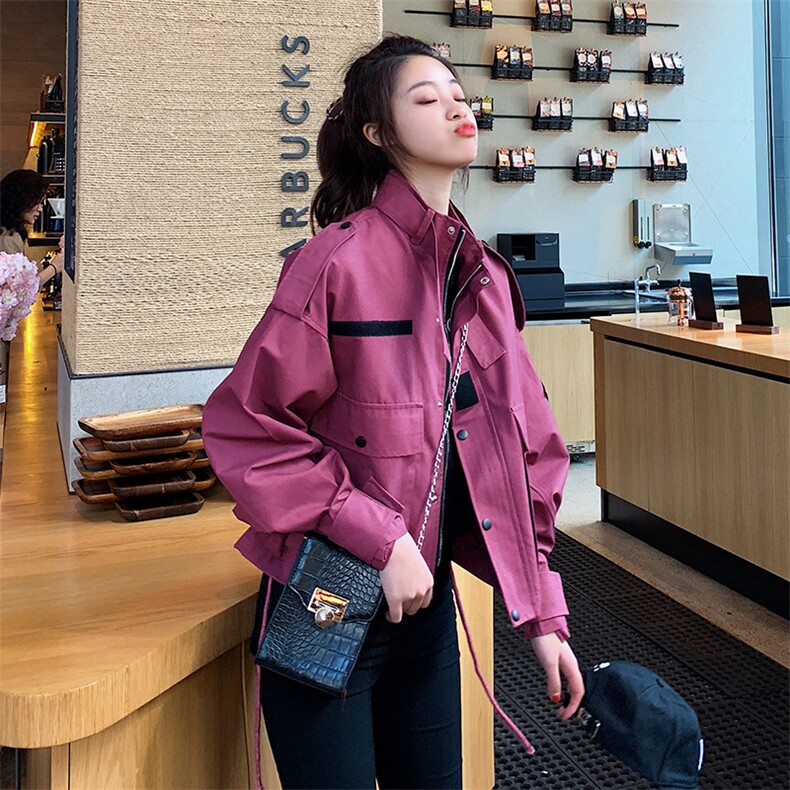 橘色工装短外套女秋季2025新款春装设计感小众ins潮原宿港风上衣,女装短外套,拾菱