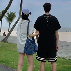 万针全刺绣工艺抖音得物高品质260克重磅纯棉双纱美式高街短袖T恤，男装T恤，电商A486-1