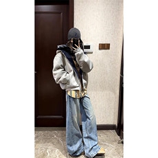重磅高品质硬挺boxy26春装美式高街结构撞色拼接连帽卫衣开衫外套，女装短外套，电商A486