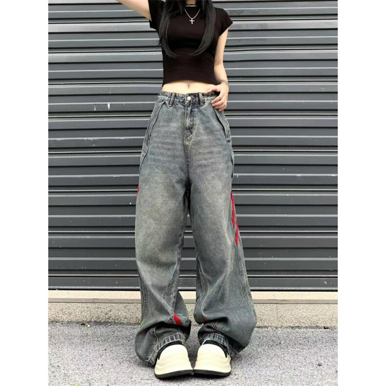 【有货】三条杠条纹牛仔裤男女款美式vibe风裤子G8512HH-特P55,男装牛仔裤,星座1007（原301D）