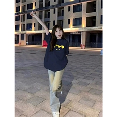 网图有货美式夏季高街藏青复古字母印花短袖宽松T恤男女A647-P25，男装T恤，星座1505