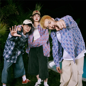 潮牌格子流苏衬衫男长袖春秋宽松百搭情侣款寸衣休闲衬衣外套上衣图片