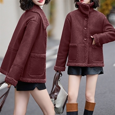 皮毛一体羊羔毛外套女短款2024新款秋冬季加绒机车服加厚皮夹克，女装羊羔毛/颗粒绒，美拉德工厂直营店