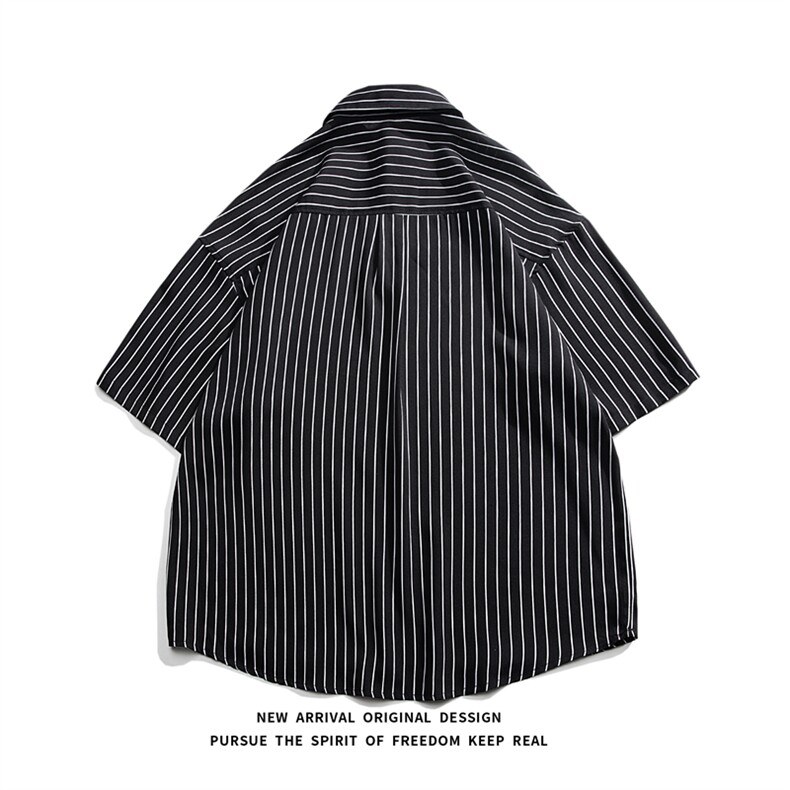 C8036/P35新款夏季条纹冰丝套头衬衫男短袖衬衣宽松休闲大码上衣,男装衬衫,电商A141