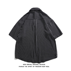 C8036/P35新款夏季条纹冰丝套头衬衫男短袖衬衣宽松休闲大码上衣，男装衬衫，电商A141