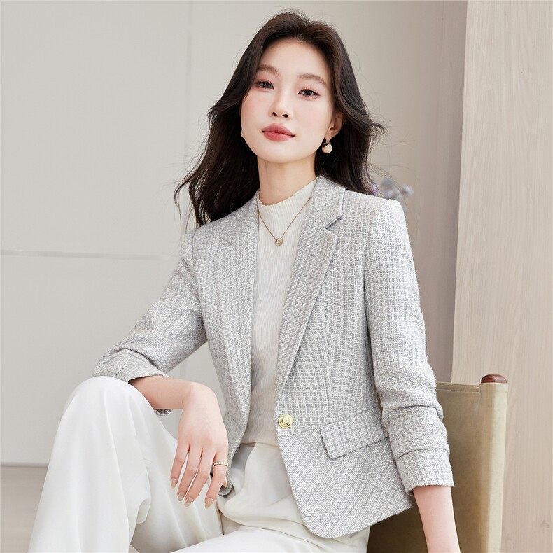 《档口现货》2026秋上新气质华夫格子通勤收腰西装小外套女,女装西装,苗苗