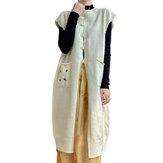 时尚气质简约安迪绒长款兜刺绣马甲百搭潮流，女装马甲，圣丽羊绒