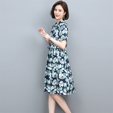 2022夏季舒适优雅气质新款印花收腰显瘦休闲连衣裙，女装连衣裙，忆绮罗