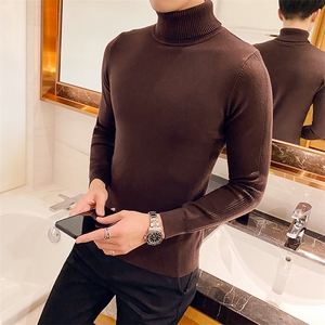 M09/p45两翻高领毛衣男 秋冬纯色修身长袖针织打底衫男内搭毛衣图片