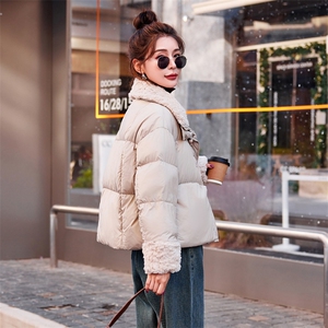 短款仿羊羔毛拼接羽绒服女2024冬季新款女装保暖外套潮！达标90绒！图片