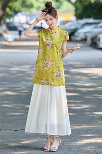 新中式国风优雅气质套装女2025夏季斜襟改良旗袍上衣阔腿裤两件套图片