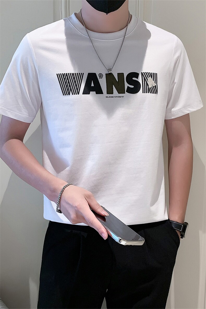 2025新款夏季短袖T恤男潮牌百搭印花上衣半袖体恤A313-1-5830-P48,男装T恤,电商A313-1