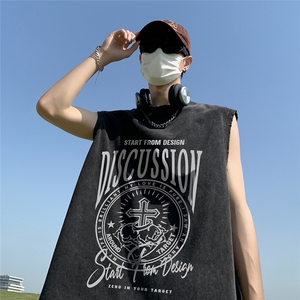三亚外景 夏季美式水洗无袖T恤潮流宽松背心潮流 DT6249 P45控58图片