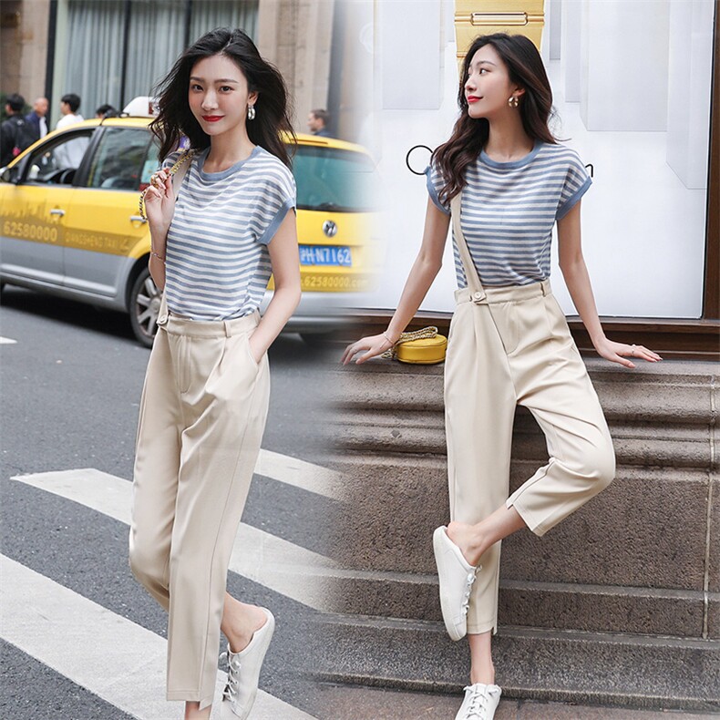 夏季休闲裤白色背带裤2021夏季新款休闲时尚套装/套裙，女装连体裤，辉之琳