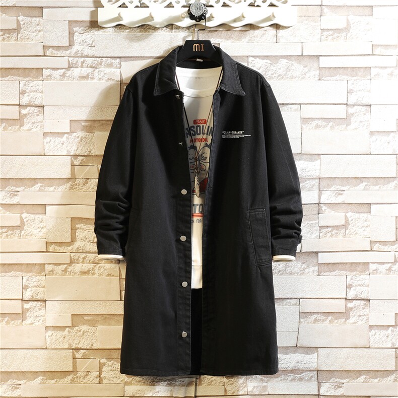 F645-P75M-5XL现货砖墙长款牛仔风衣大码网格，男装风衣，星座103A