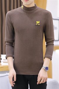 冬季半高领双面绒刺绣M卫衣男加绒加厚保暖打底衫长袖棕337P28图片