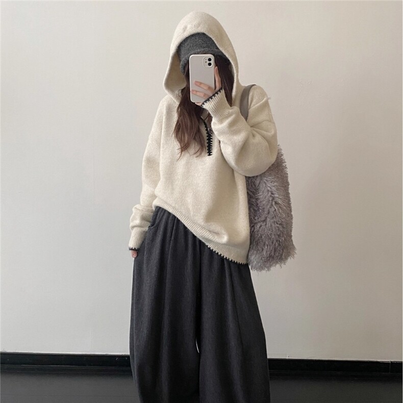 纯色连帽拉链毛衣男女慵懒风美式潮ins针织衫外套上衣秋MY930P59,男装针织衫/毛衣,星座1013-5