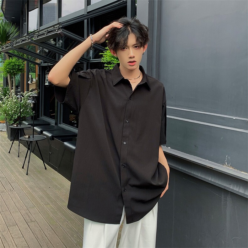 纯色衬衫抖音直播现货短情侣款冰丝衬衣DS-C323-1-7771-P38,男装衬衫,电商C323-1