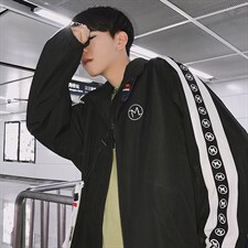 A003-HJ011-P40秋装新款袖子接拼M印花休闲男士夹克外套港仔，男装夹克，电商A003
