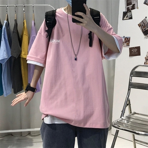 T003常年款男士休闲字母印花T恤衫外套圆领半袖五分袖TEE男女中性图片