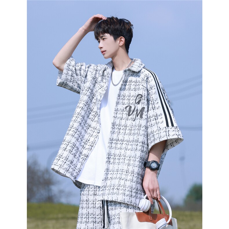 小香风印花织带短衬DCS9018P45短裤DK8797P40套装DTZ9028P85,男装休闲套装,星座227-7