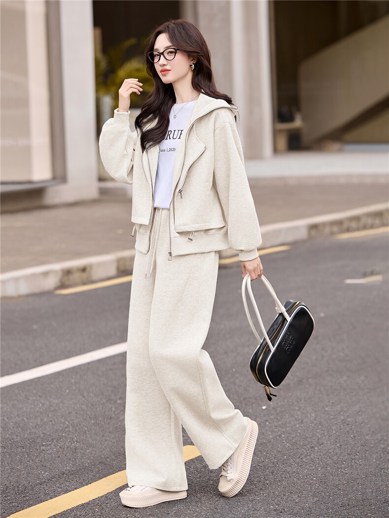 休闲运动女秋冬季2025新款气质减龄高级感短袖卫衣阔腿裤,女装套装/套裙,韩然一族