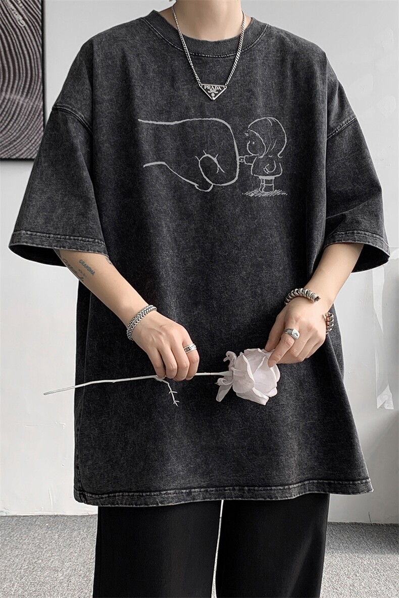 水洗重磅新款夏季美式青年短袖T恤男生宽松打底衫体恤DT3621/P35,男装T恤,电商B316