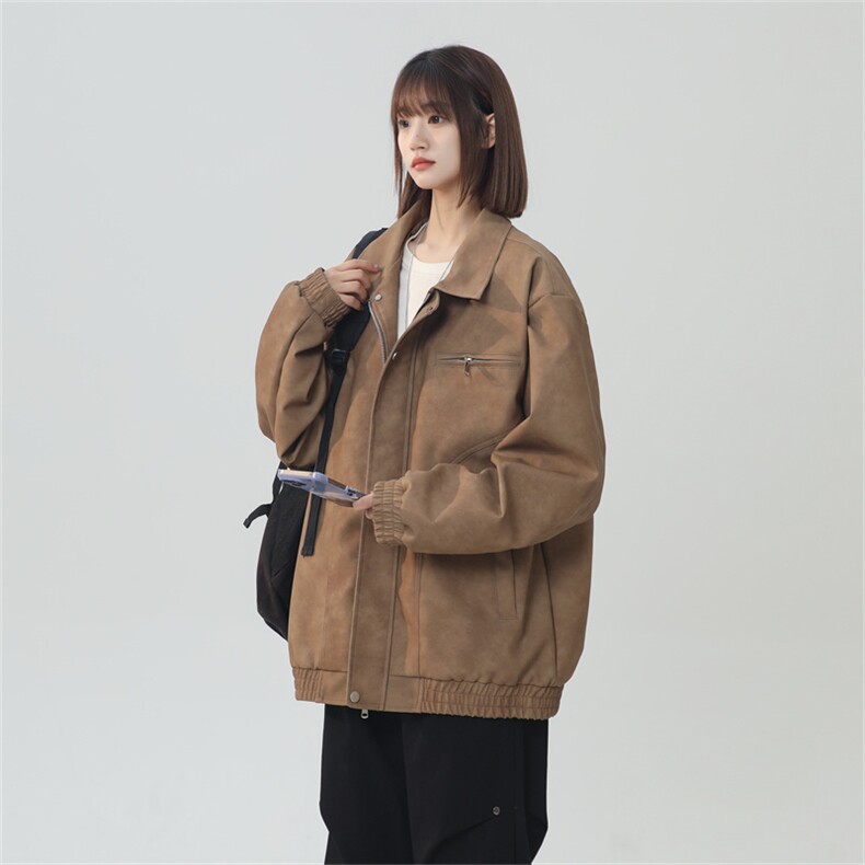 中性风PU皮工装翻领夹克2025秋季痞帅潮流外套XZ301b-2-JK2590P85图片