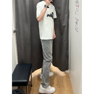 烟灰色牛仔裤秋冬款男生穿搭高级感长裤子K33-P45图片